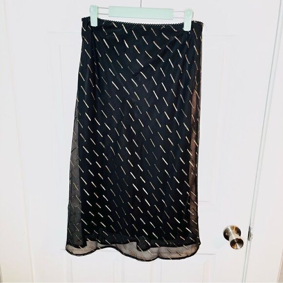 BAND OF GYPSIES Gold Metallic Flocked Overlay Midi Skirt Black M NWT - Picture 6 of 11